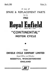 1963 Royal Enfield model Continental 250 parts book