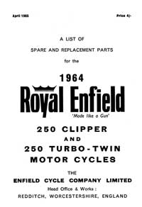 1964 Royal Enfield model 250 Clipper & 250 Turbo Twin parts book