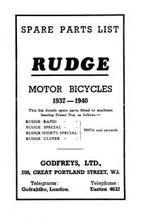 1937-1940 Rudge All models parts book 