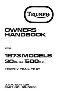 1973 Triumph Trophy Trail TR5T owners handbook