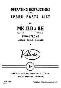 1953-1954 Villiers Mk12D & 8E operating instructions and parts list