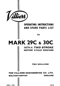 1958-1960 Villiers Mk 29C & 30C operating instructions and parts list