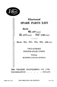 1960-1962 Villiers Mk9E 2L 31C Mk31A 32A 33A 34A parts list