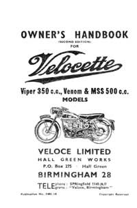1956 Velocette Viper Venom MSS owners handbook