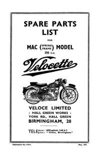 Velocette MAC Spring frame models parts list