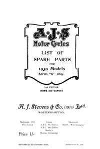 1930 AJS 'R' models Parts list