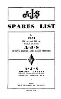 1951 AJS Singles Parts list 