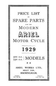 1929 Ariel 500 & 550cc parts book 