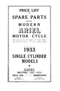 1933  Ariel Singles models parts book