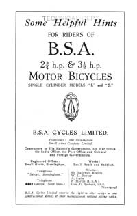 1923 BSA 2 3/4 & 3 1/2hp L S instruction book 