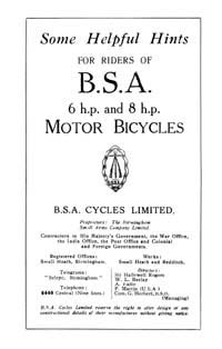 1924 BSA 6hp & 8hp instruction book