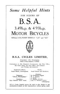 1925 BSA 3.49hp 4.49hp L25 S25 instruction book