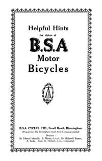 1926 BSA B26, L26, Super Sports, S26, H26, E26 & G26 helpful hints