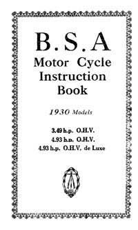 1930 BSA 3.49 & 4.93hp instruction book