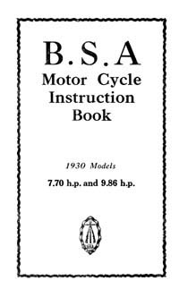 1930 BSA 9.86hp & 7.70hp instruction book