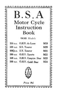 1938 BSA M19 M20 M21 M22 M23 M24  instruction book