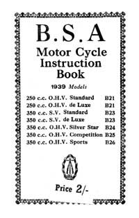 1939 BSA B21 B23 B24 B25 B26 instruction book