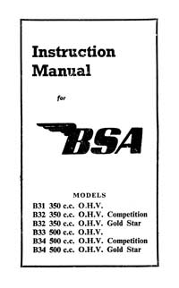 1952 BSA B31 B32 B33 B34 instruction book