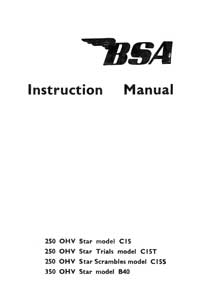 1961 BSA C15 Star C15T C15S B40 instruction book