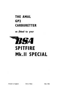 Amal GP2 Carburetter for Spitfire MkII Special