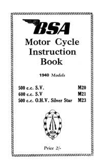 1940 BSA 20 M21 M23 instruction book