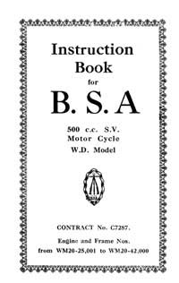 W.D BSA M20 500cc S.V. instruction book