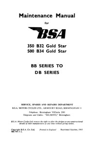 BSA Gold star B32 & B34 BB series to DB maintenance manual