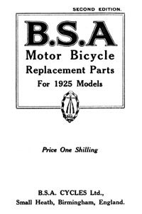 1925 B.S.A. All Models parts book