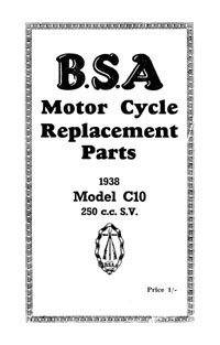 1938 BSA C10 250cc s.v. parts book