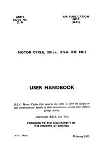 BSA B40 MkI WD Military user handbook 