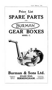 1931 Burman parts list model C