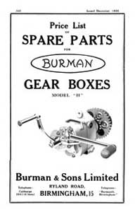 1936 Burman parts list model H