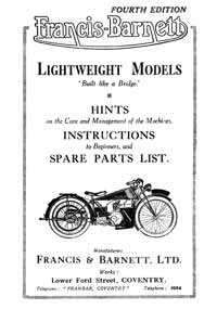 1923-1927 Francis Barnett 4 5 & 9 hints Instruction & parts book