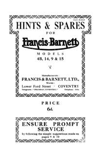 1930 Francis Barnett 4B 9 14 15 hints & parts book