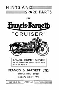 1934-1937 Francis Barnett Cuiser 39 E F G & 45 F G hints & parts book