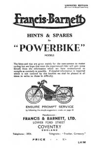 1946-1948 Francis Barnett Powerbike hints & parts book