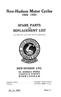 1922-1927 New Hudson all models parts book