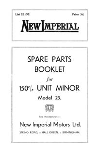 1932 New Imperial Model 23 Unit Minor parts book  