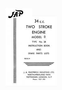JAP model O type 28 34cc two stroke engine instruction & parts book