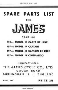 1952-1953 James Cadet Captain Commando parts book