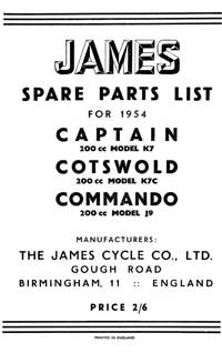 1954 James Captain Cotswold Commando parts book 