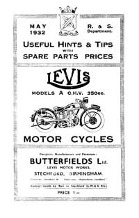 1932 Levis model 'A' ohv 350cc hints & tips