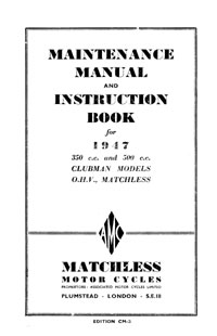 1947 Matchless 47/G3L & 47/G80L maintenance manual