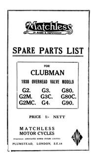 1938 Matchless OHV Clubman models parts book