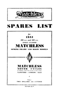1951 Matchless Single cylinder models parts book