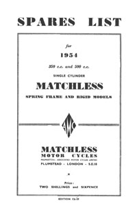 1954 Matchless Single cylinder models parts book