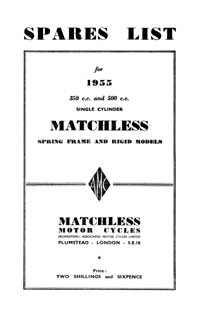 1955 Matchless Single cylinder models parts book