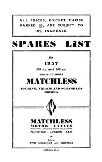 1957 Matchless Single cylinder models parts book