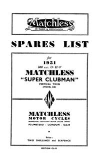 1951 Matchless twin cylinder models parts book