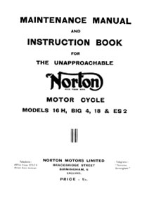 1947 Norton models 16H Big 4 18 ES2 maintenance manual